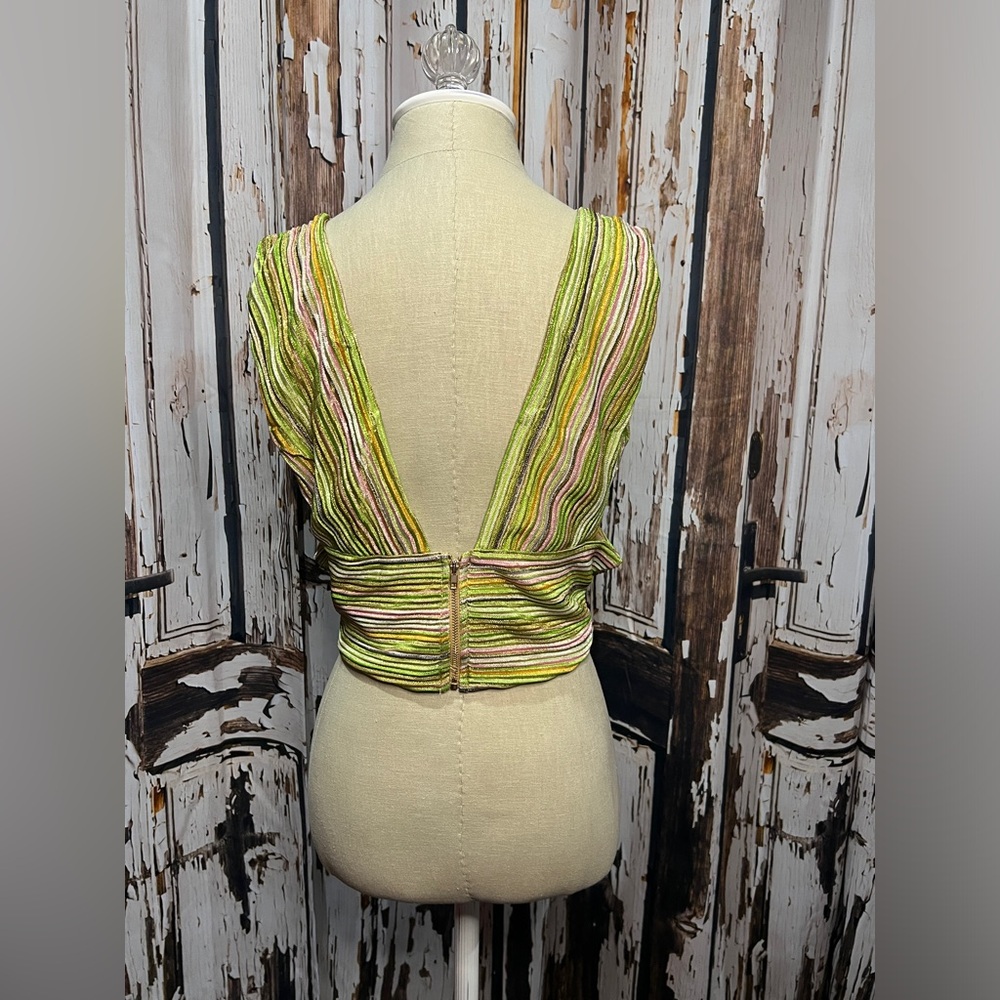 AKIRA Multicolor Striped V-Neck Crop Top - Picture 4 of 6